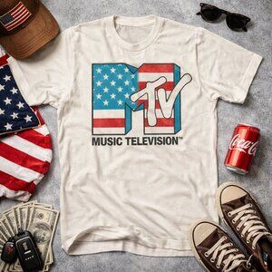 MTV Music Television American Flag Logo Vintage Tee, Retro 80s Pop Culture Shirt
